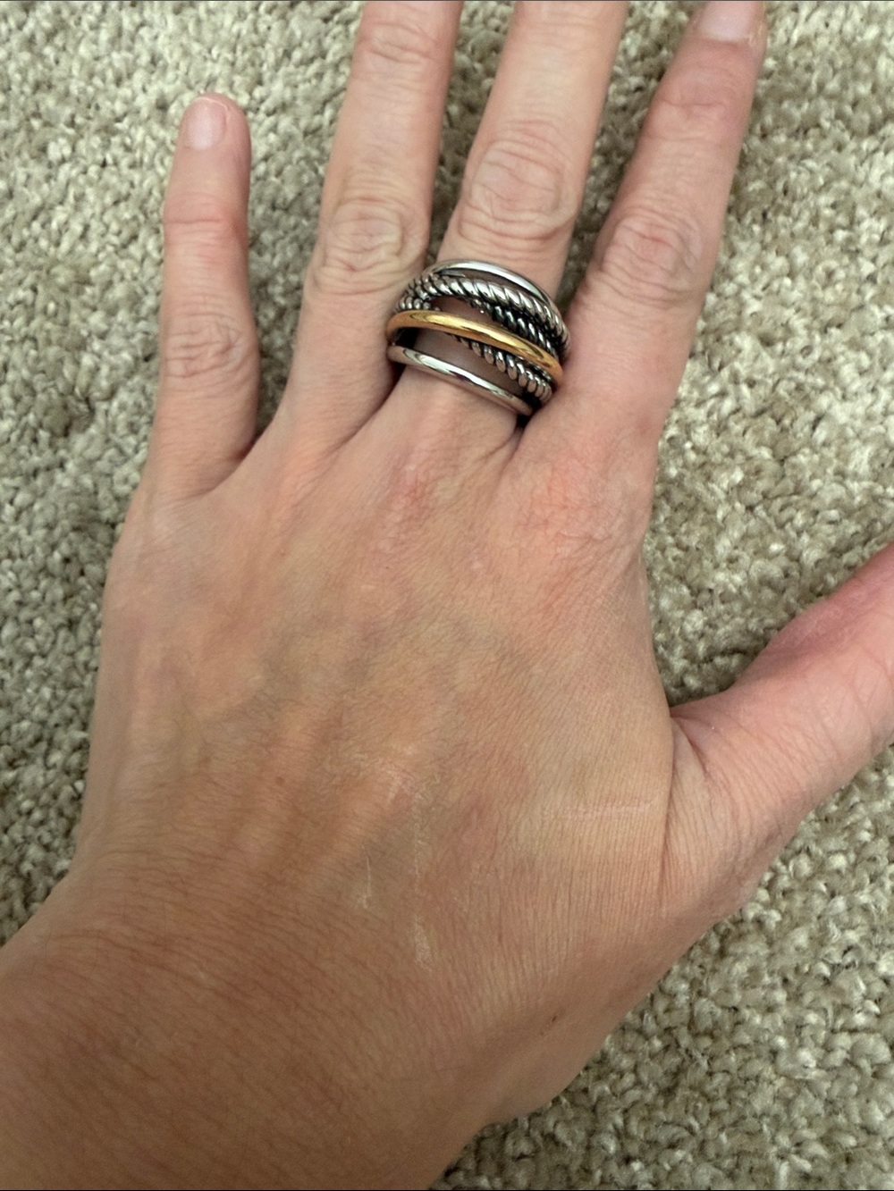 DY Stacked Mixed Metal Rope Band Ring - Silver and Gold